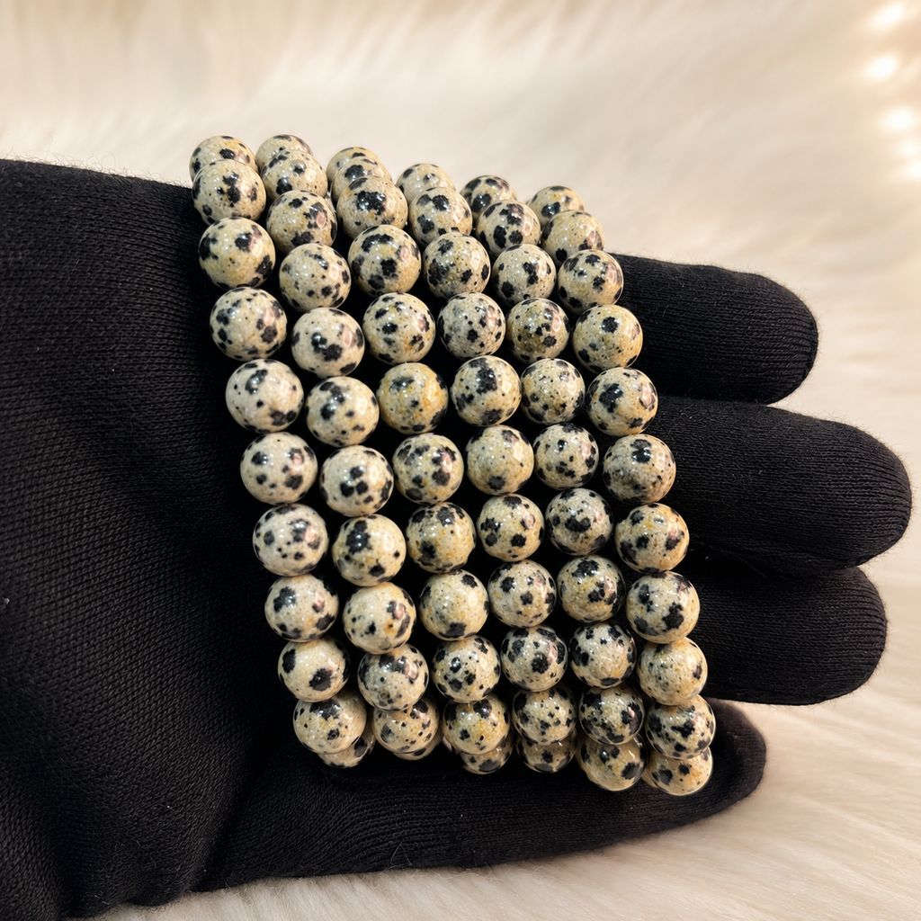 Natural Dalmatian Jasper Bracelet 8mm | Protection Crystal Beads