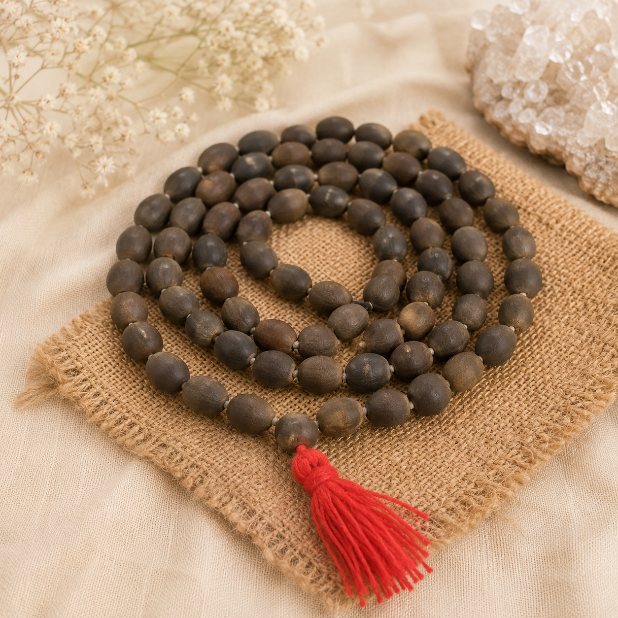 Natural Lotus Seed (Kamal Gatta) Mala – Prosperity, Spiritual Growth & Meditation