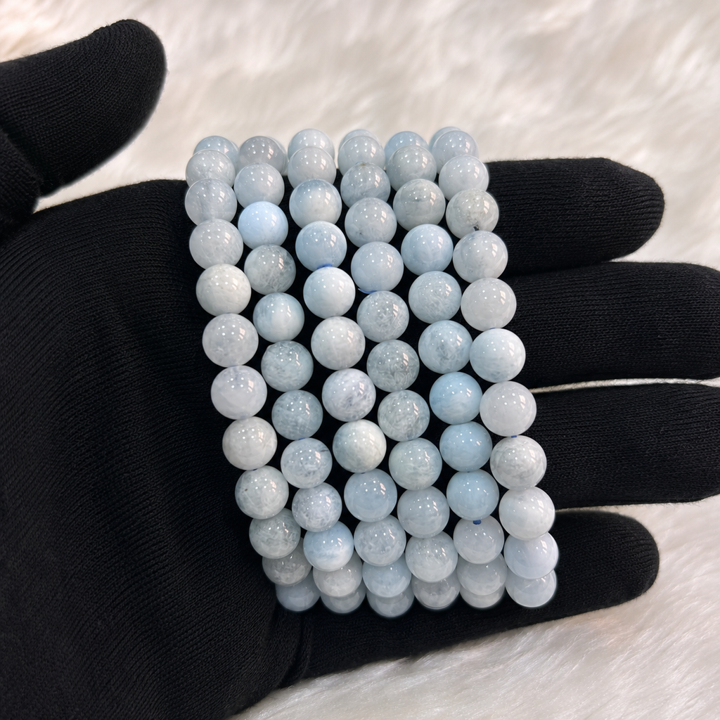 Natural Aquamarine 7 mm Bracelet – Genuine Aquamarine Crystal Bead Bracelet for Calm & Clarity