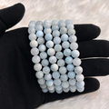 Natural Aquamarine 7 mm Bracelet – Genuine Aquamarine Crystal Bead Bracelet for Calm & Clarity