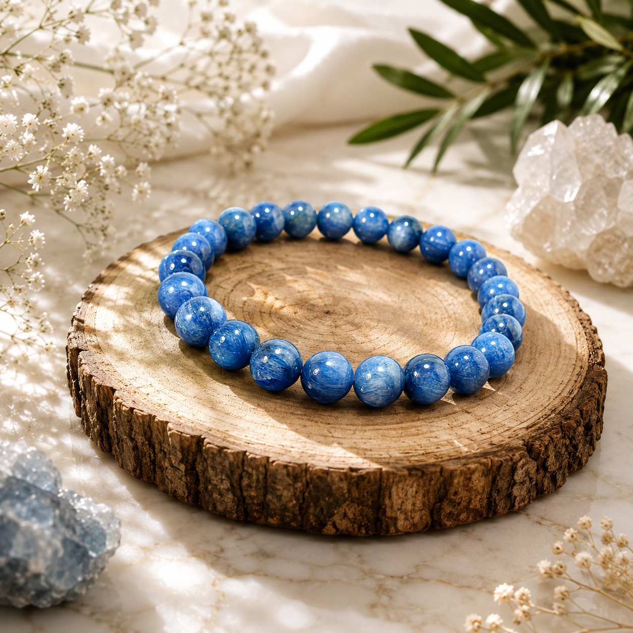 Natural Blue Kyanite Bracelet 8 MM – Communication, Clarity & Calm Crystal Bracelet