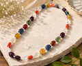 Natural Navratna Gemstone Necklace | 9 Planet Crystal Bead Necklace | Handmade Vedic Astrology Jewelry | Navagraha Healing Necklace