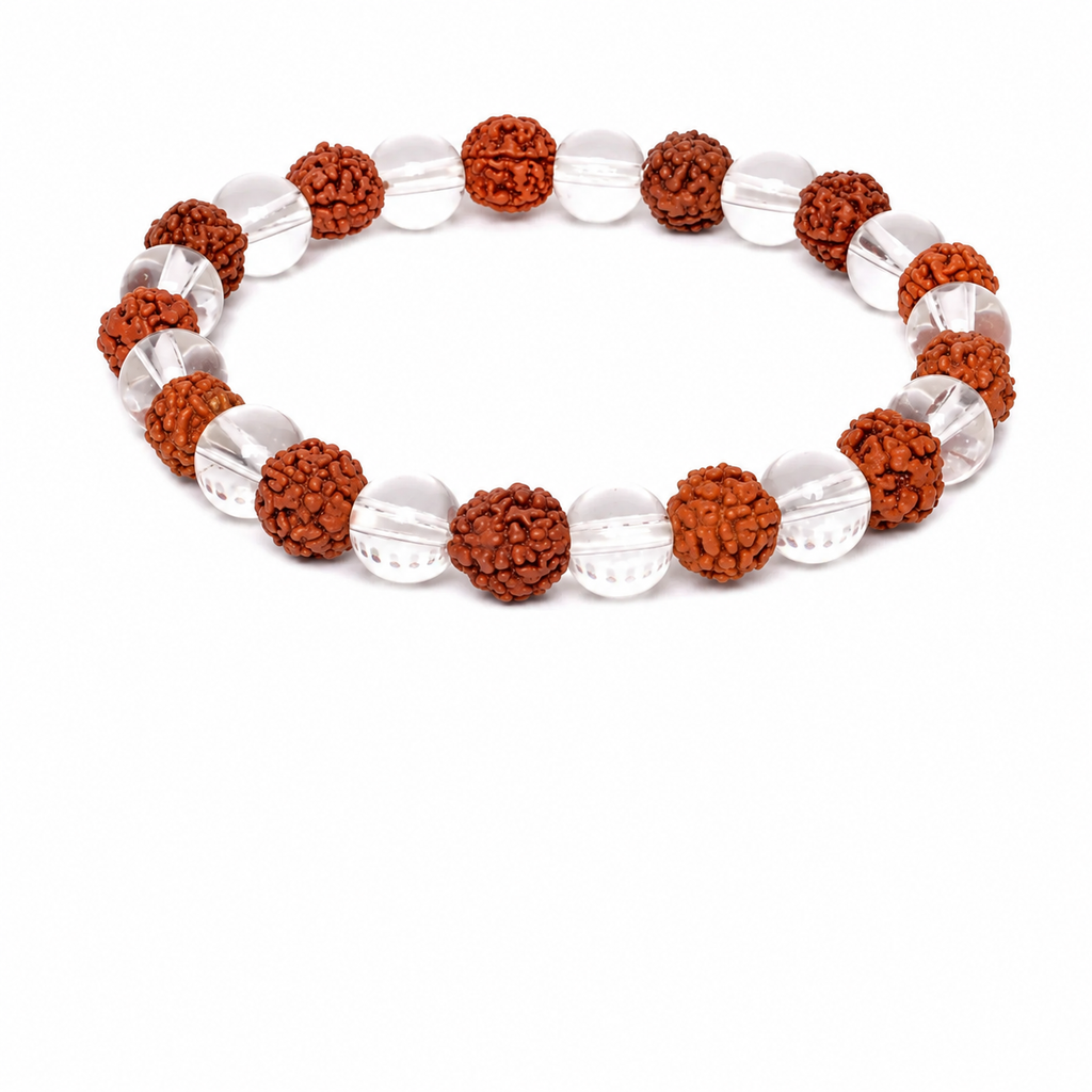 Natural Clear Quartz + Rudraksh Bracelet 8 mm | Energy & Protection
