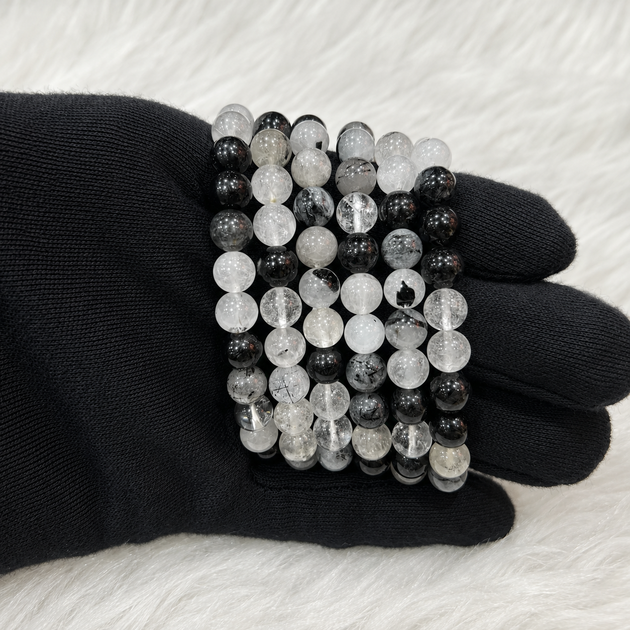 Natural Black Rutile Quartz Bracelet 8 mm | Genuine Crystal Beads