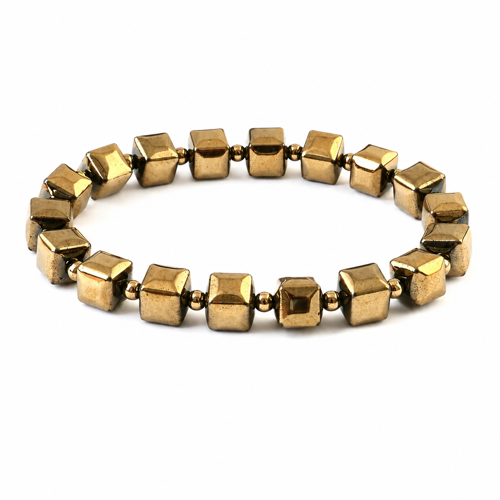 Natural Golden Pyrite Bracelet | Genuine Pyrite Gemstone Beaded Bracelet