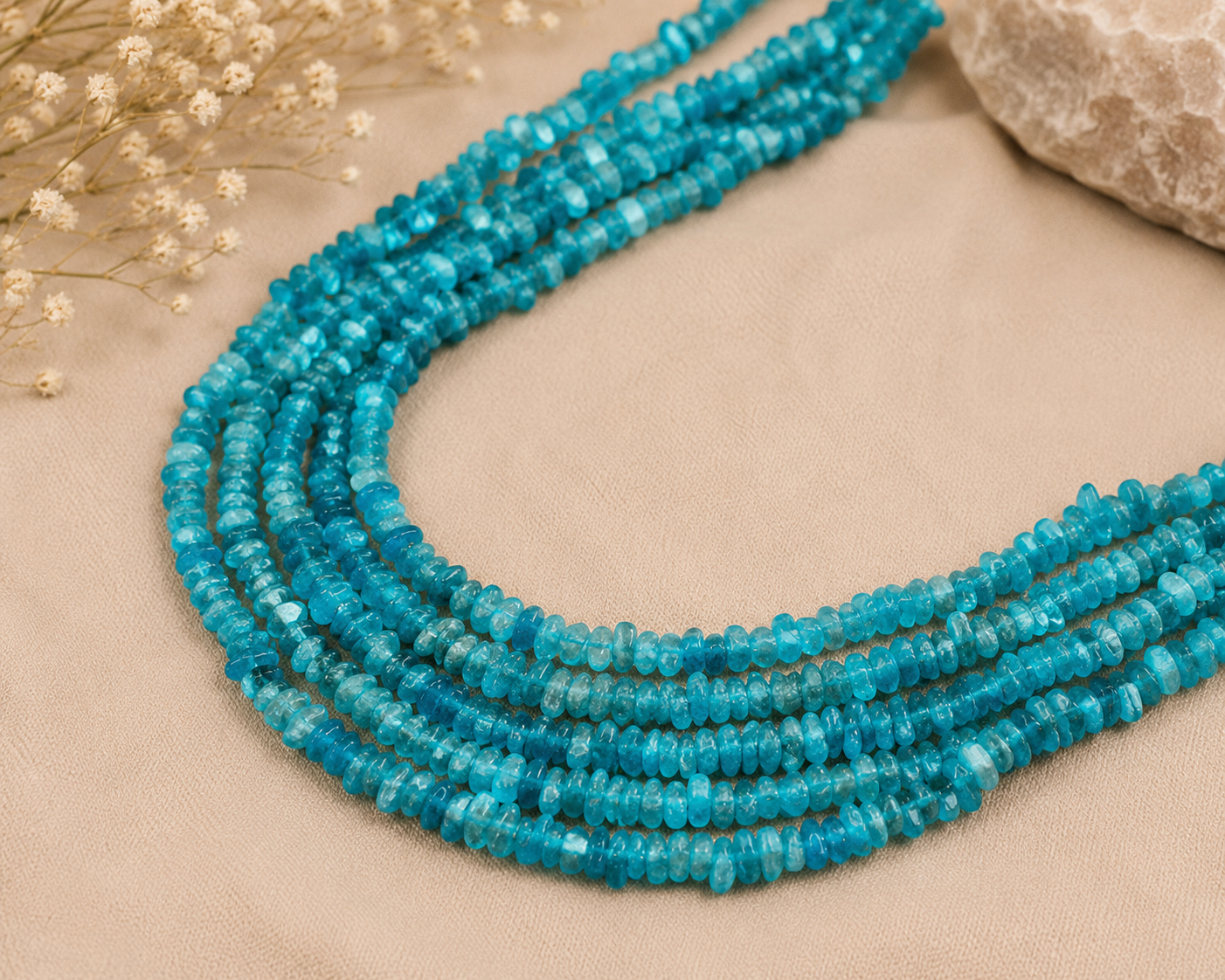Blue Apatite Faceted Rondelle Beads Necklace – Natural Gemstone Strand for Clarity, Communication & Spiritual Growth