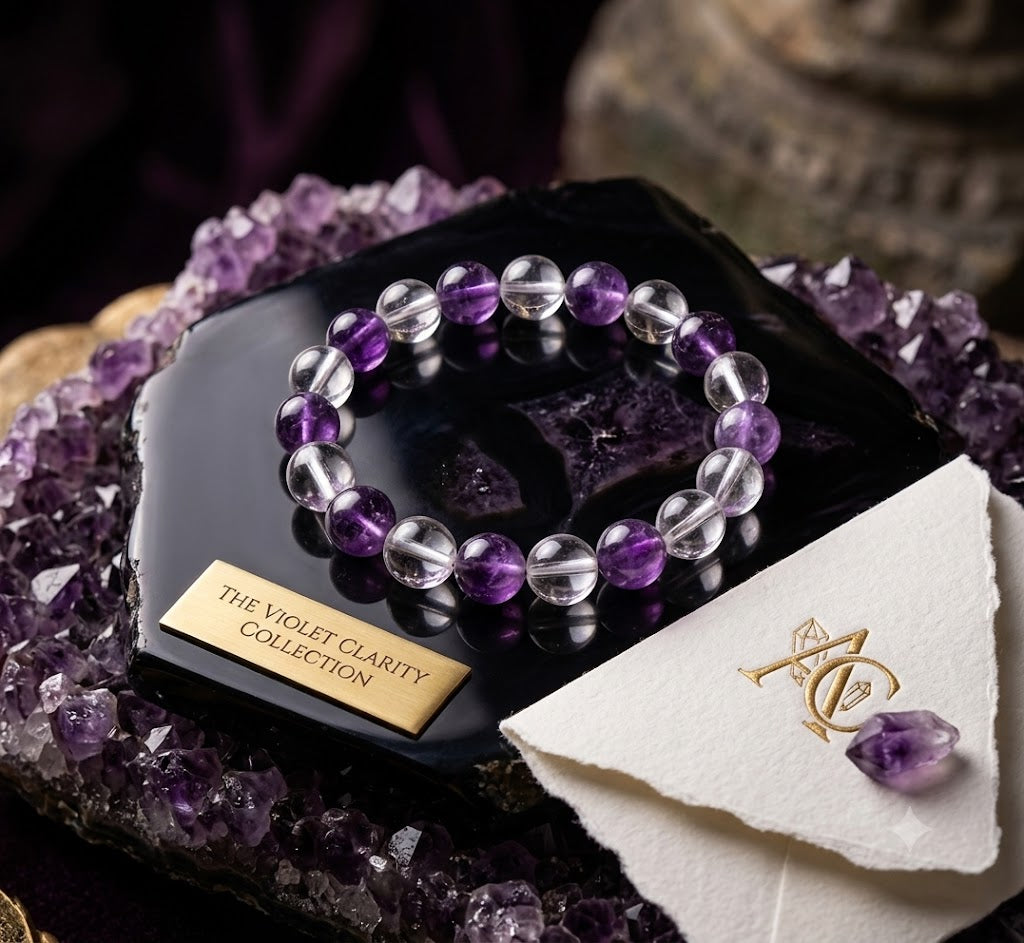 methyst & Clear Quartz Crystal Bracelet | 8 MM Healing Beads