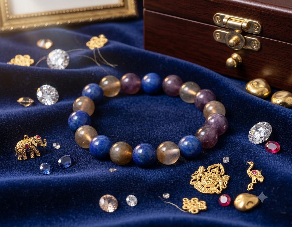 Natural Success & Wisdom Crystal Bracelet – Lapis Lazuli, Amethyst, Smoky Quartz & Labradorite | Premium Handmade Gemstone Bracelet  Description: