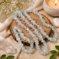 Natural Aquamarine Uncut Mala – Handmade Crystal Chip Necklace – Genuine Gemstone Jewelry – Healing Stone Mala