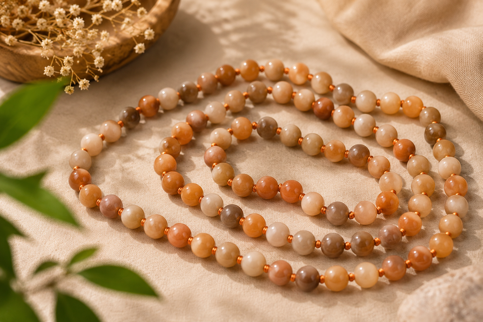 Red Aventurine Bead Knotted Mala for Positivity and Balance | 108 Natural Gemstone Prayer Necklace