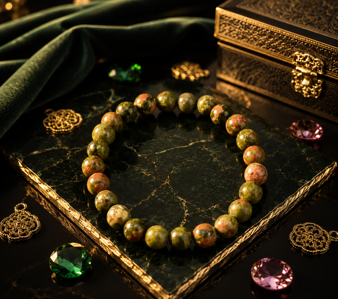 Natural Unakite Crystal Bracelet 8mm | Premium Healing Gemstone Jewelry  SEO Meta Description (160 Characters)