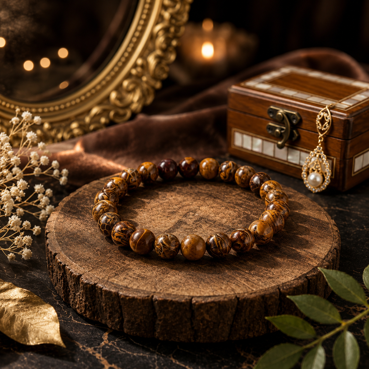 Natural Mariam Fossil Script Stone Bracelet 8 MM – Grounding, Wisdom & Protection Crystal Bracelet