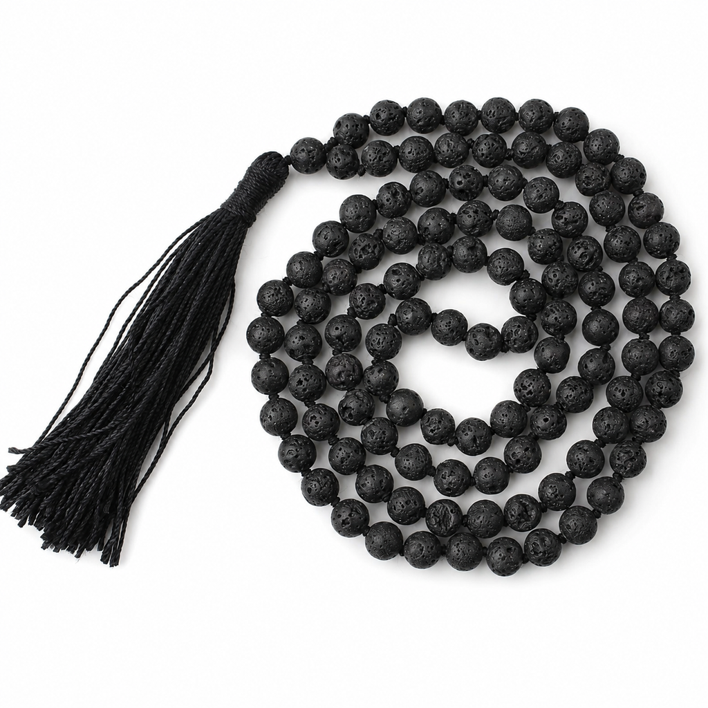 8mm Black Lava Stone 108 Beads Jaap Mala for Meditation, Yoga & Healing 8 mm