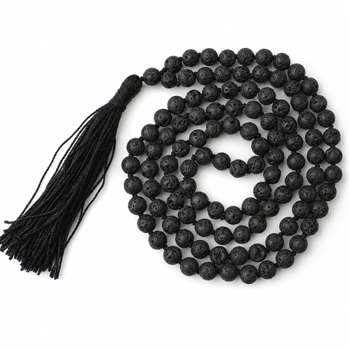 8mm Black Lava Stone 108 Beads Jaap Mala for Meditation, Yoga & Healing 8 mm