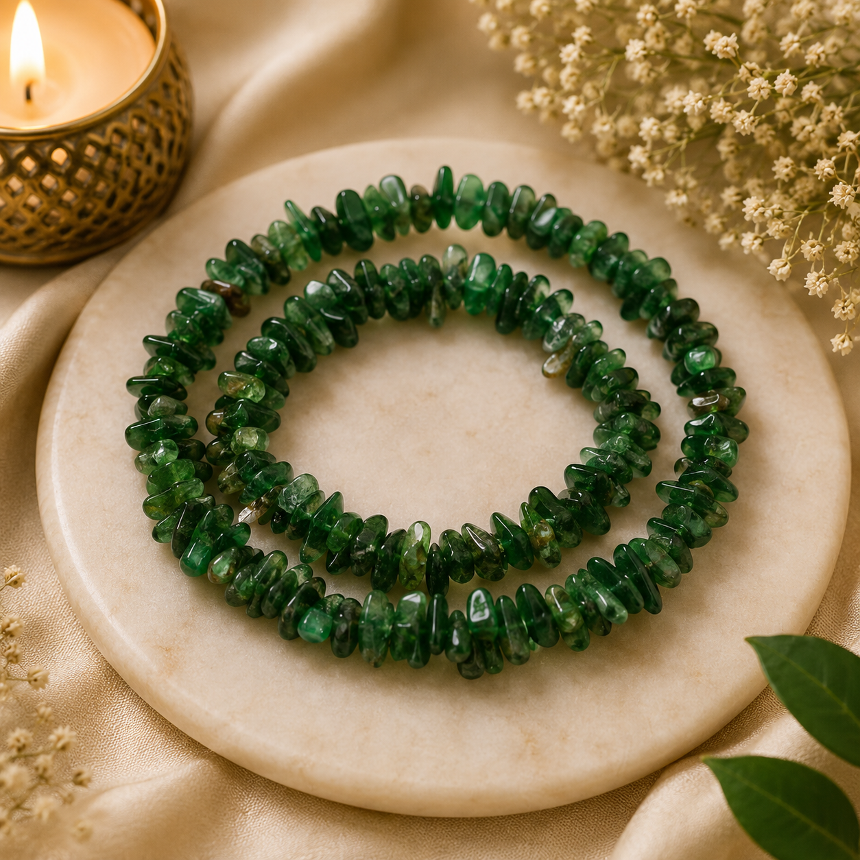 Natural Green Aventurine Chip Stone Mala Necklace – 108 Beads | Healing Crystal Jaap Mala for Meditation & Yoga