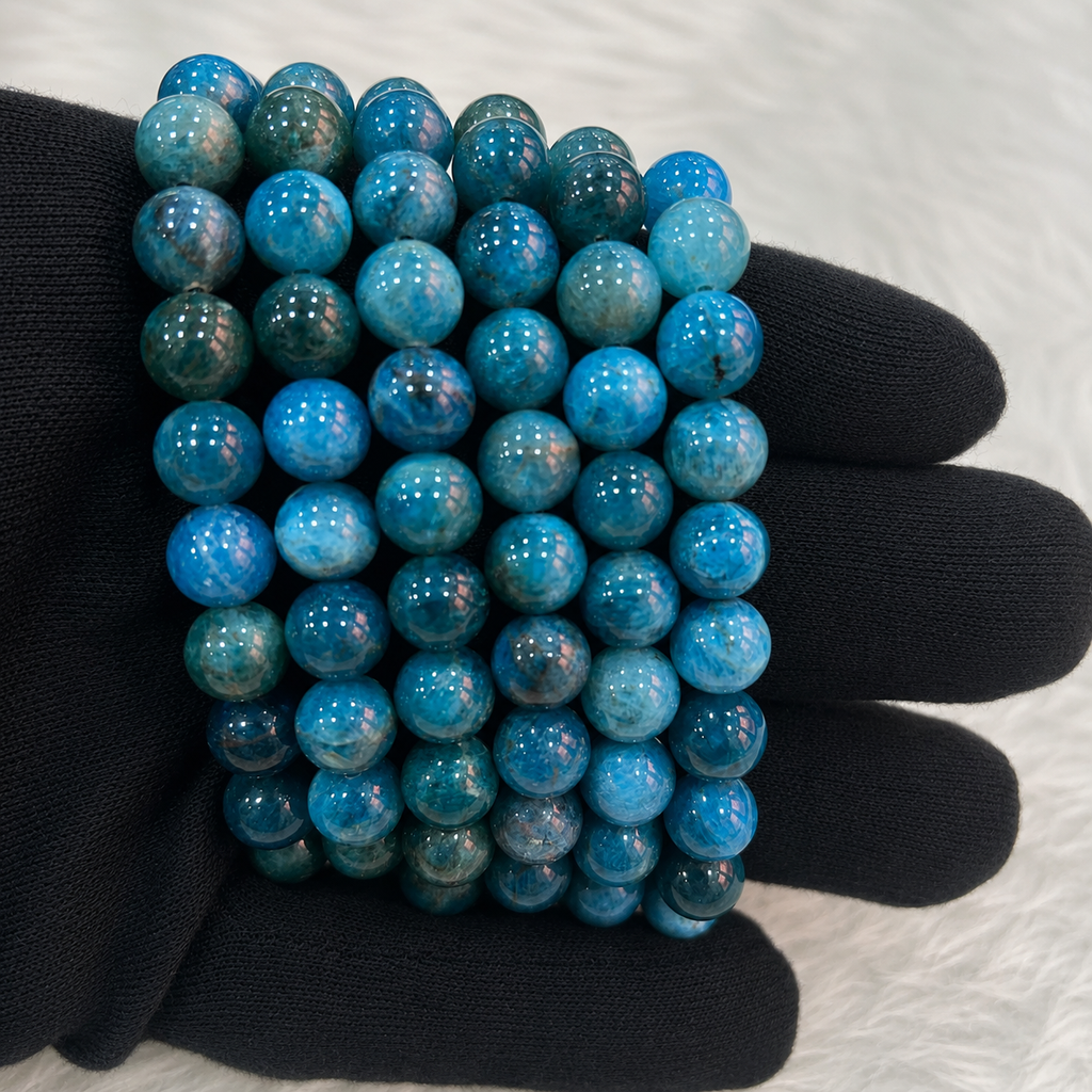 Natural Apatite Bracelet 8 mm | Genuine Blue Crystal Healing Bracelet