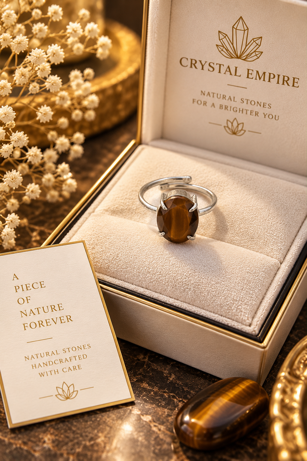 Tiger Eye Ring | Natural Tiger Eye Crystal Gemstone Ring