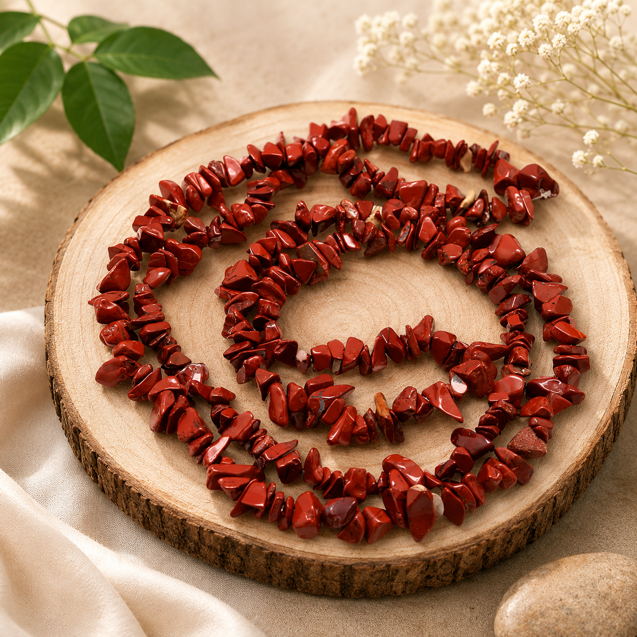 Natural Red Jasper Chip Stone Jaap Mala – 108 Beads | Healing Crystal Meditation & Prayer Necklace