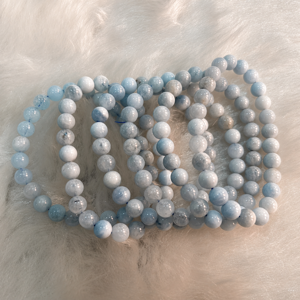 Natural Aquamarine 7 mm Bracelet – Genuine Aquamarine Crystal Bead Bracelet for Calm & Clarity
