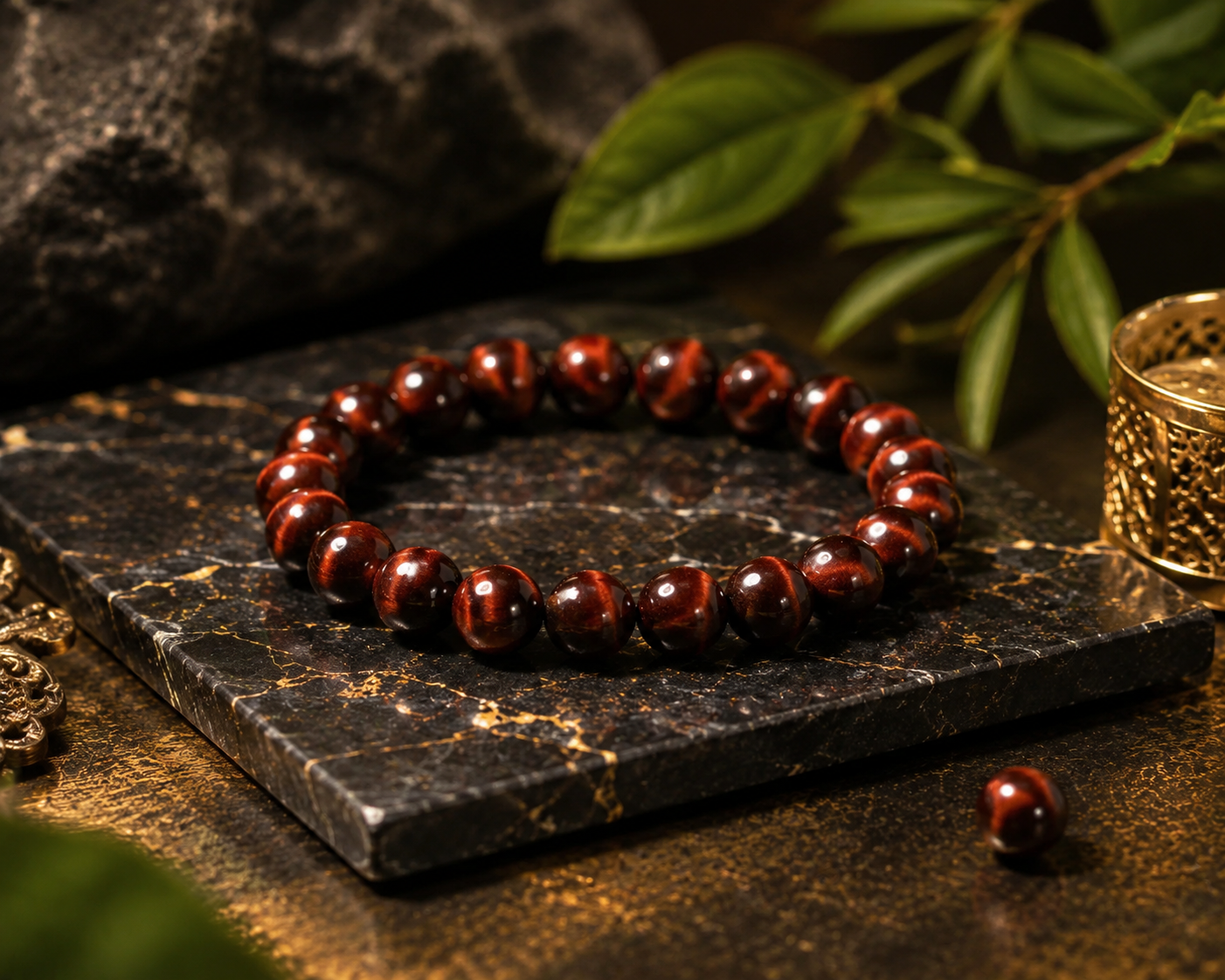 Red Tiger Eye Crystal Adjustable Bracelet – 8 MM Natural Gemstone Beads