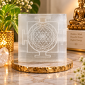 Selenite Shri Yantra Plate 3 Inches | Natural Selenite Crystal Shri Yantra for Vastu, Meditation & Positive Energy