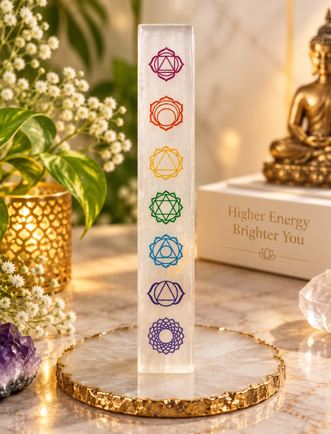Natural Selenite 7 Chakra Scale | Chakra Balancing & Energy Healing Crystal 6 inches