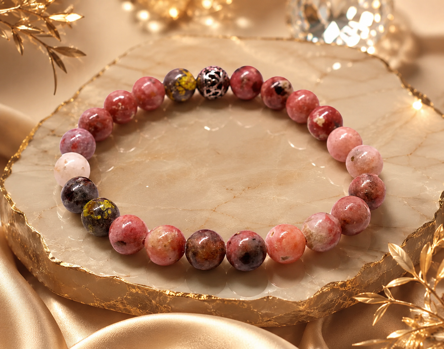 Natural Rhodonite Crystal Bracelet 8mm | Premium Healing Gemstone Jewelry