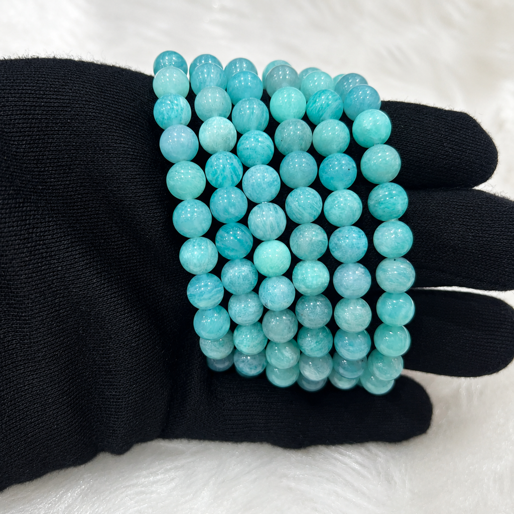 Natural Amazonite Bracelet 8 mm | Genuine Amazonite Crystal Beaded Bracelet for Calm & Prosperity