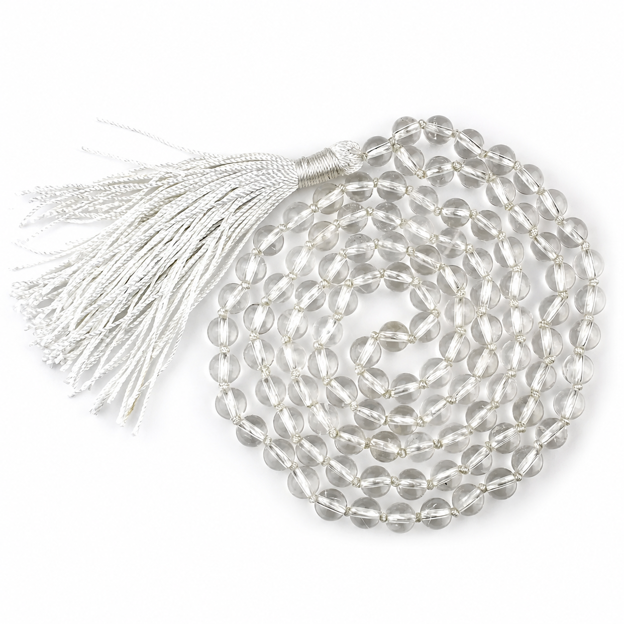White Crystal Sphatik Jaap Mala 108 | Natural Quartz Prayer Mala