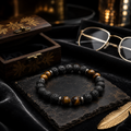 Natural Tiger Eye & Lava Stone Bracelet 8 MM – Protection, Strength & Aromatherapy Crystal Bracelet