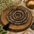 Handcrafted 108 Bead Cat's Eye Gemstone Mala Necklace with Black Tassel – Meditation, Yoga & Prayer Beads