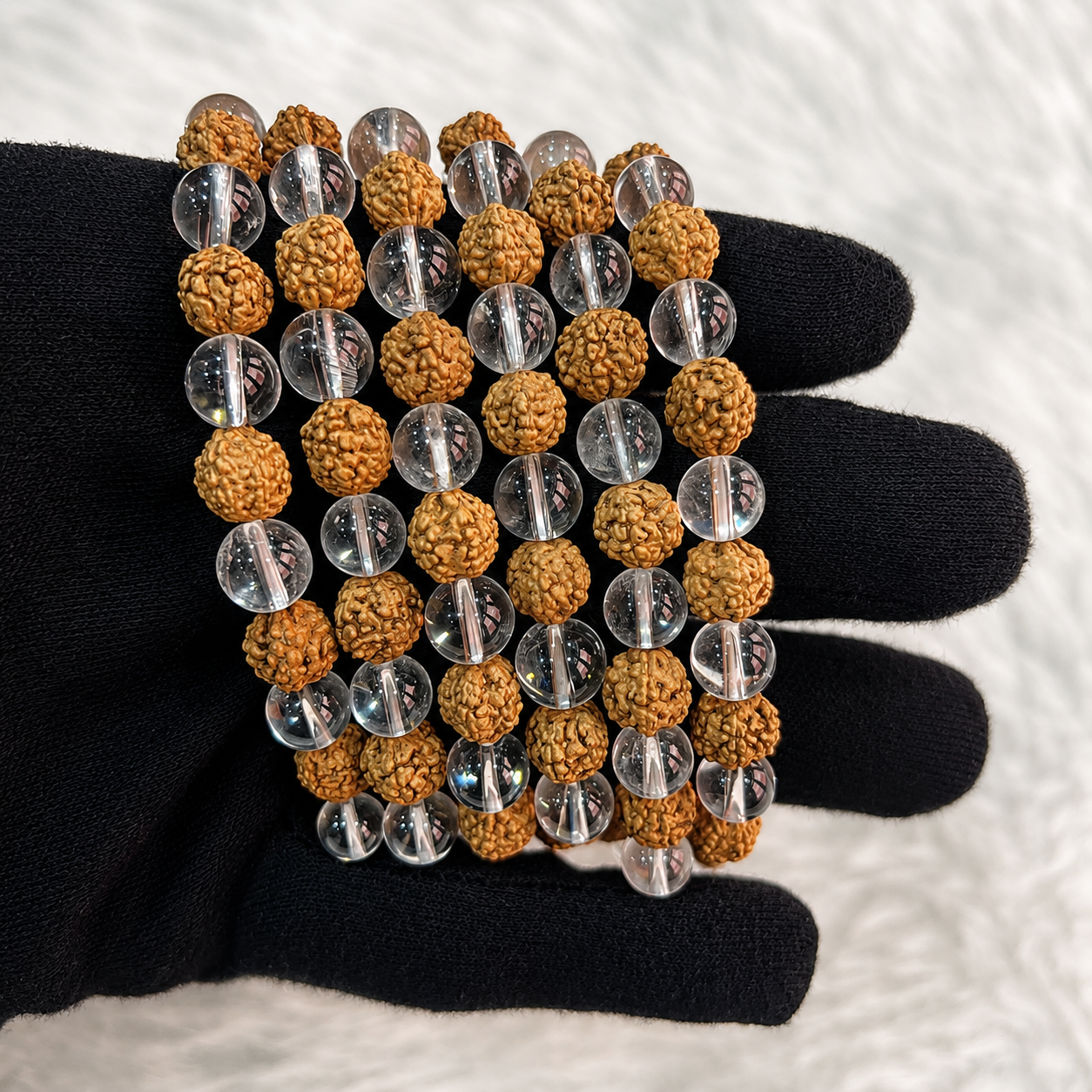 Natural Clear Quartz + Rudraksh Bracelet 8 mm | Energy & Protection