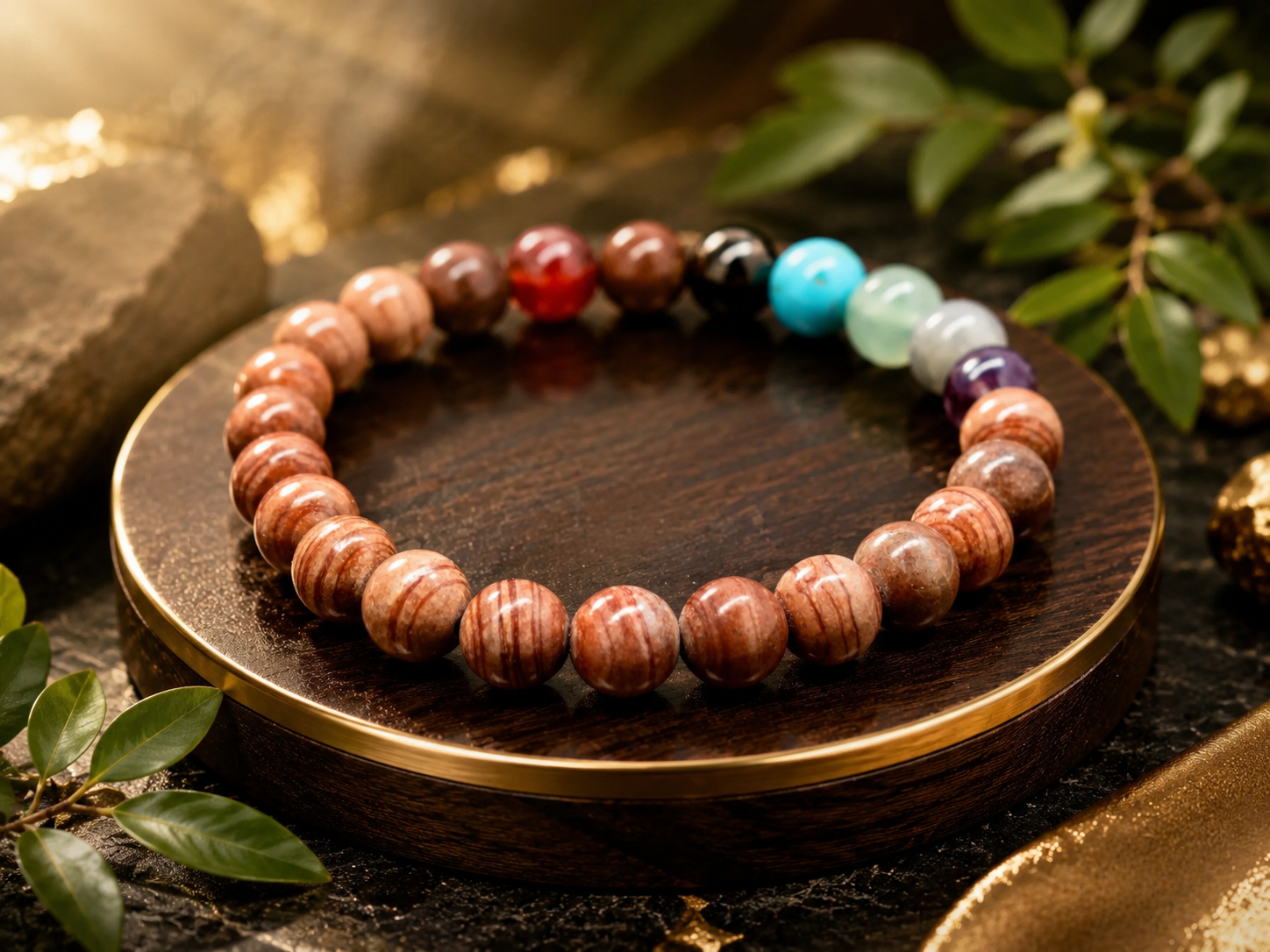 Natural Picture Stone & Gold Sand Stone Beaded Bracelet 8 MM – Grounding, Confidence & Positive Energy
