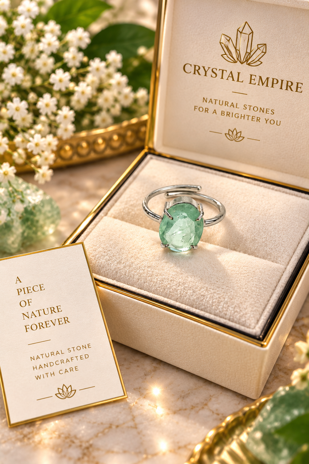 Green Fluorite Ring | Natural Green Fluorite Crystal Ring for Clarity & Positive Energy