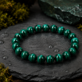 Natural Malachite Crystal Round Beaded Bracelet | Handmade Green Gemstone Stretch Bracelet for Prosperity, Protection & Positive Energy