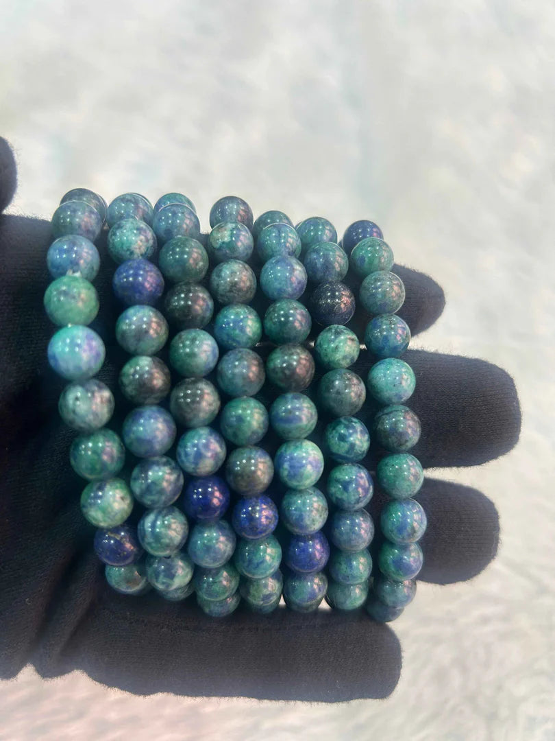 Natural Azurite Bracelet 8 mm | Genuine Crystal Beaded Bracelet for Meditation & Healing