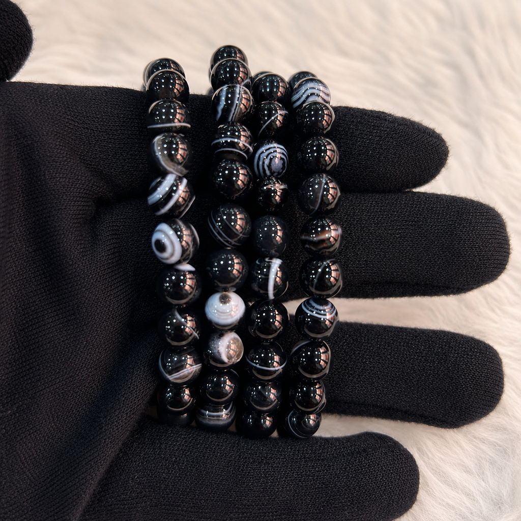 Sulemani Hakik 8mm Bracelet | Natural Black Agate Beads