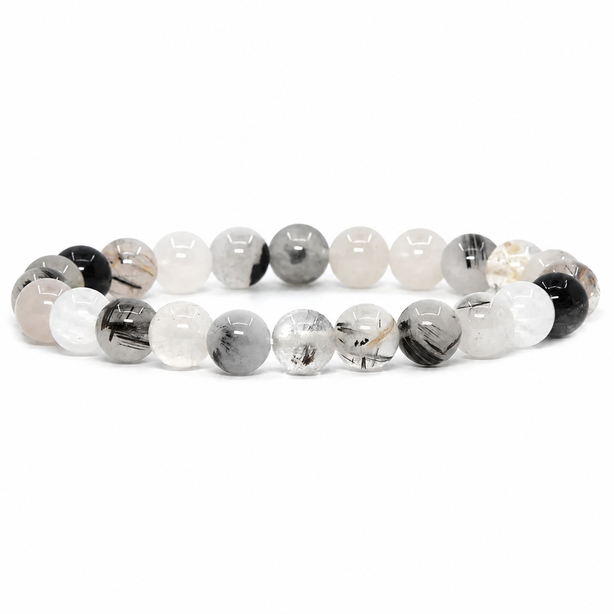 Natural Black Rutile Quartz Bracelet 8 mm | Genuine Crystal Beads
