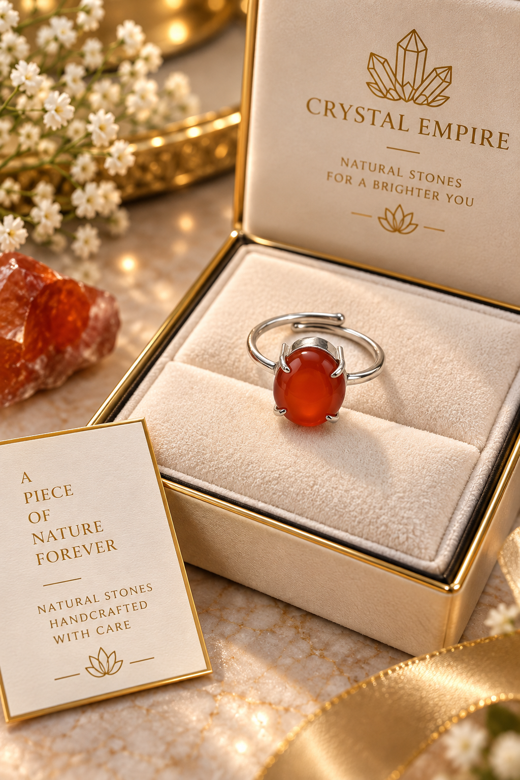 Carnelian Ring | Natural Carnelian Stone Ring for Energy, Confidence & Vitality