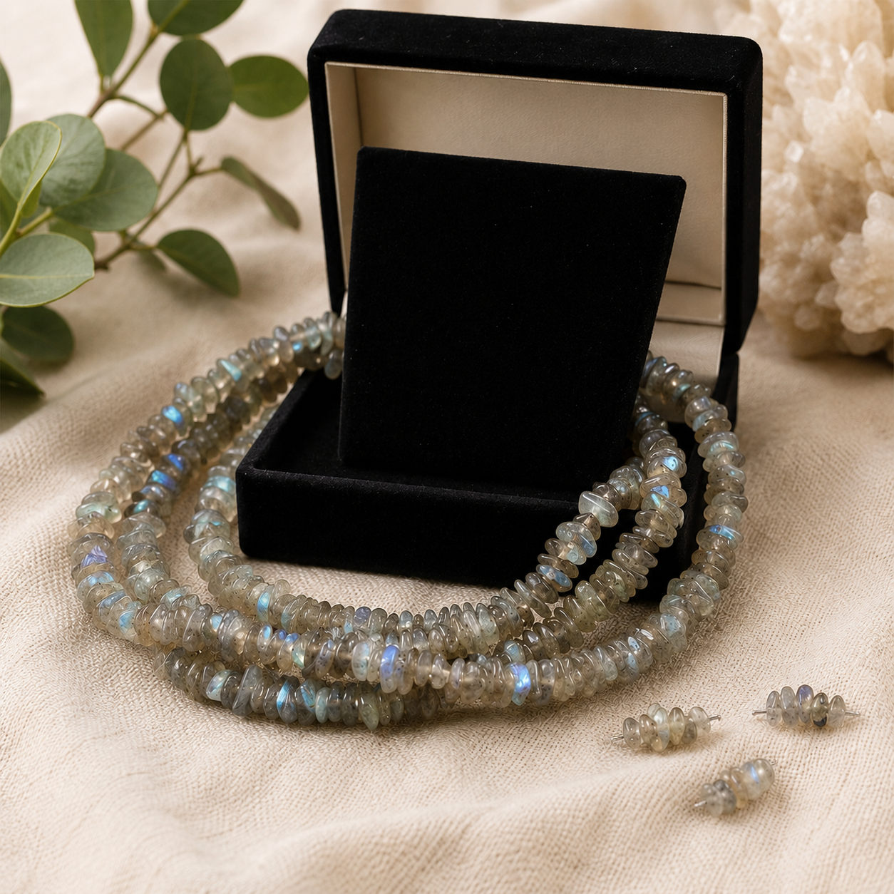 Labradorite Chip Bead Knotted Jap Mala