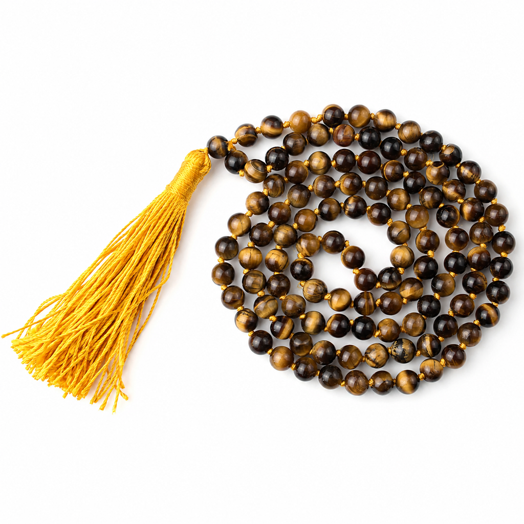 Tiger Eye 108 Jaap Mala 8mm – Natural Prayer Beads for Meditation