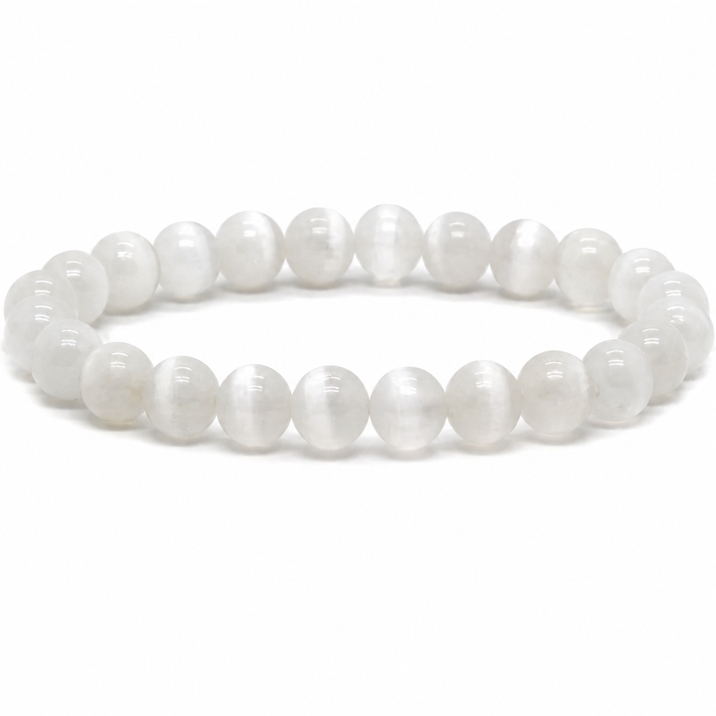 Natural Selenite Bracelet 8 mm | Genuine Crystal Healing Bead Bracelet