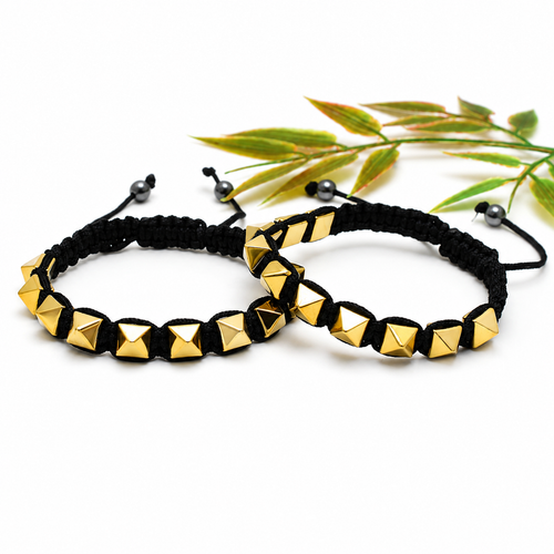 Golden Hematite Adjustable Macrame Bracelet | Gold Finish Energy Bracelet for Men & Women