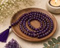 Natural Amethyst Mala Necklace | 8mm Round Amethyst Beads | 108 Bead Crystal Meditation Mala | Handmade Healing & Spiritual Jewelry