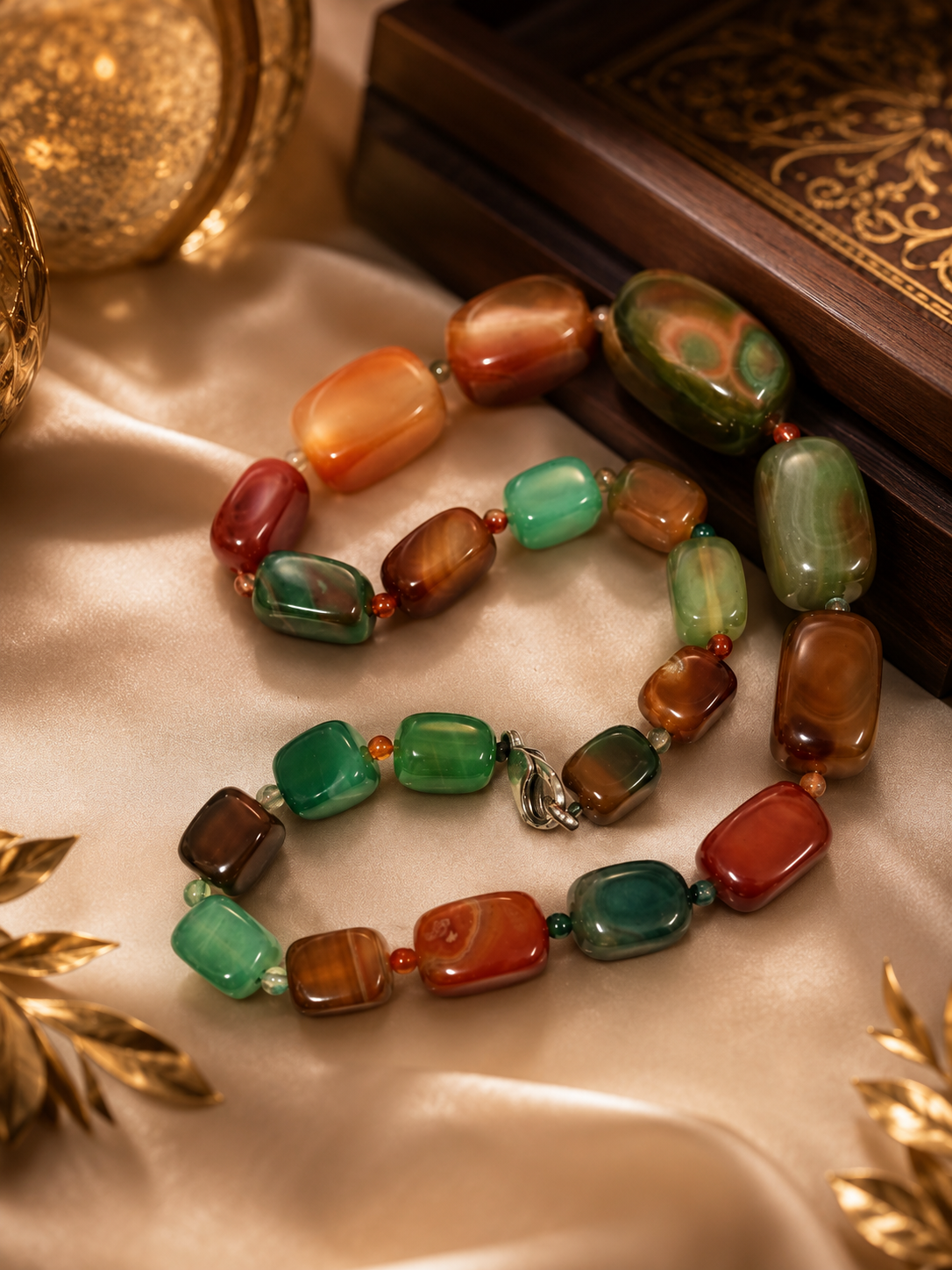 Luxury Multicolor Agate Statement Necklace – Natural Polished Gemstone Chunky Beaded Necklace