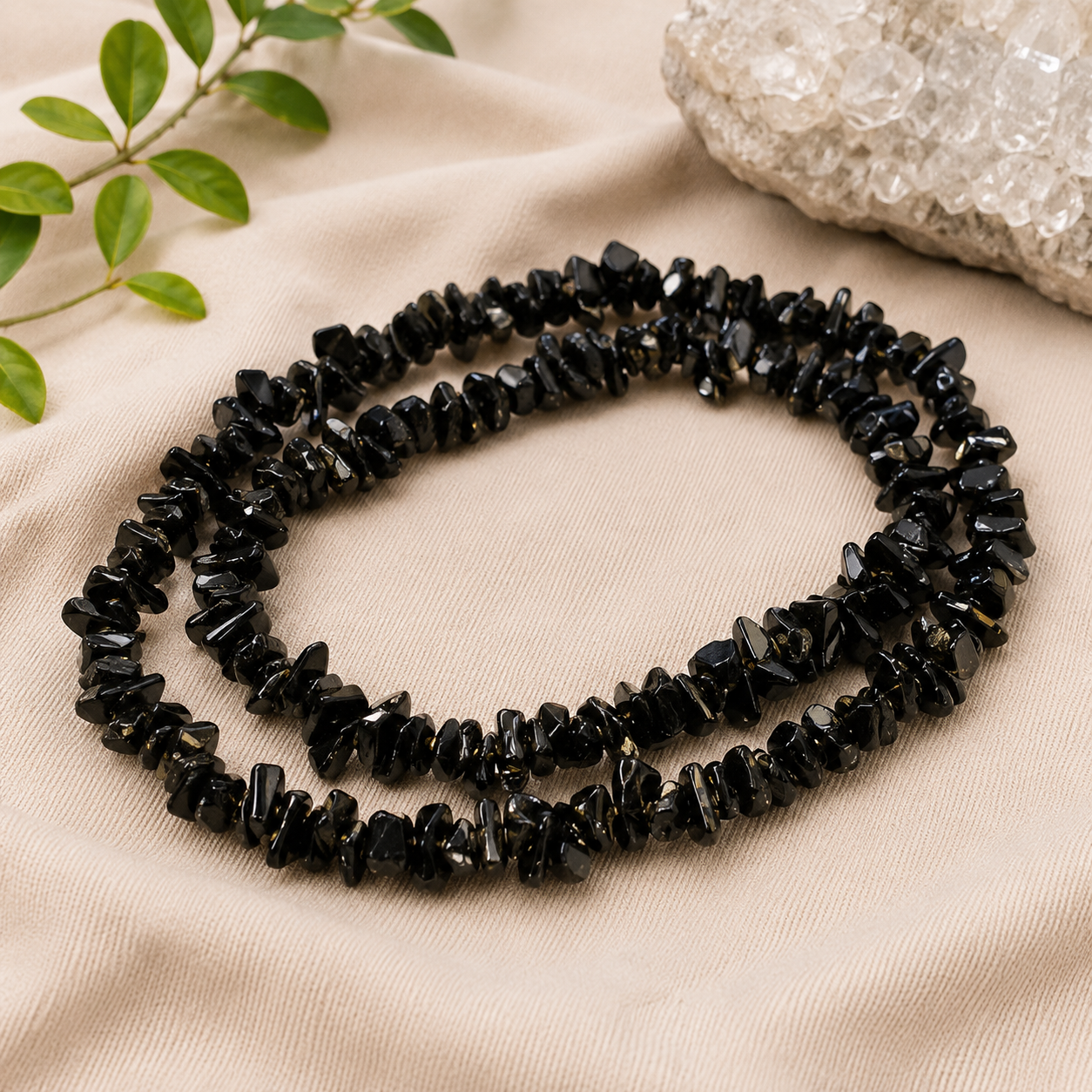 Black Onyx Uncut Chips Mala – Provides Grounding and Protection