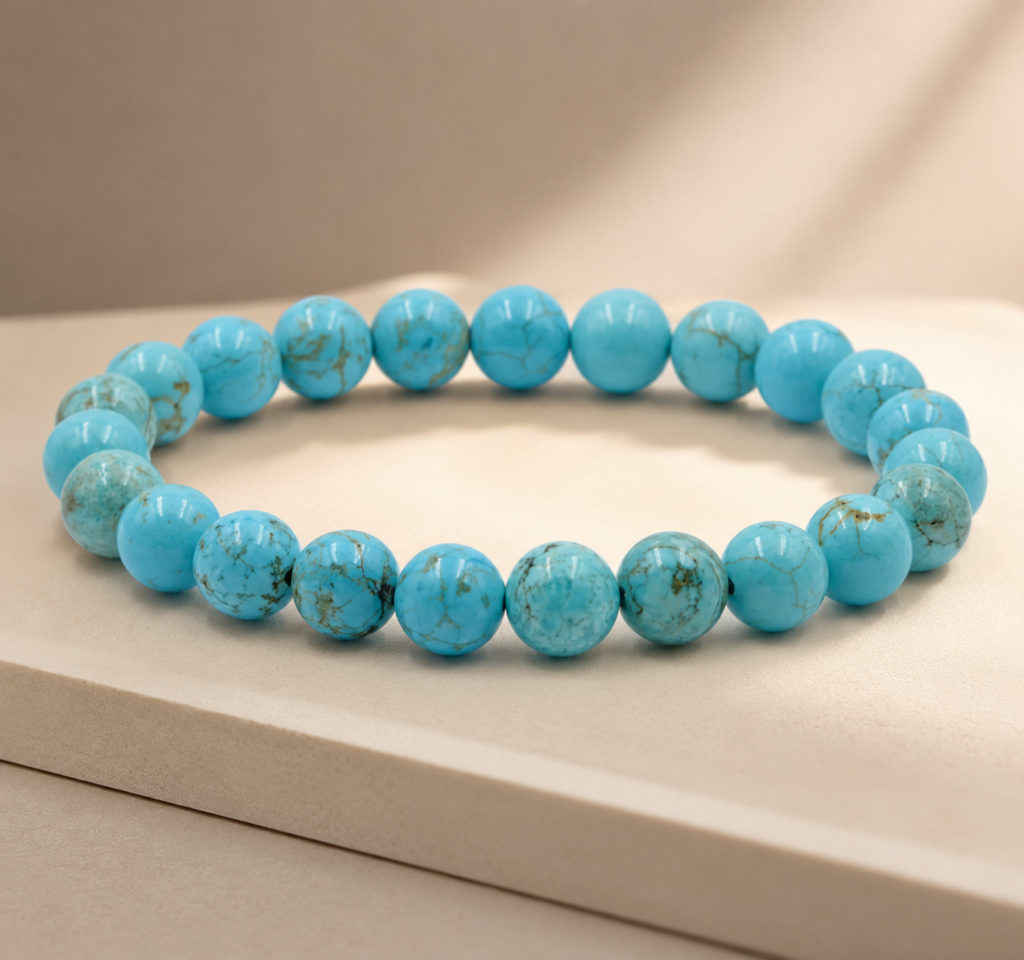 Natural Turquoise 8mm Bracelet – Third Eye Activation Crystal Bracelet for Intuition, Wisdom & Inner Clarity