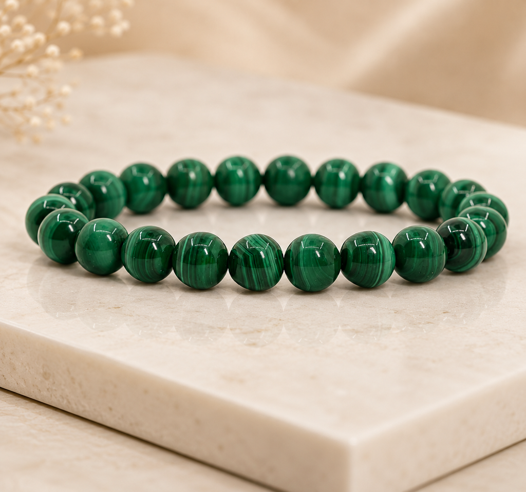 Natural Green Malachite Bracelet 8mm| Genuine Crystal Bracelet for Protection & Transformation