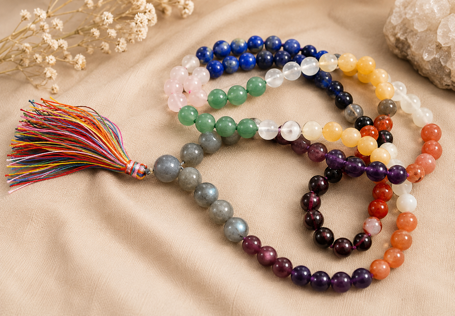 14 Chakra Healing Mala – Natural Crystal Beads Necklace for Energy Balance & Spiritual Alignment