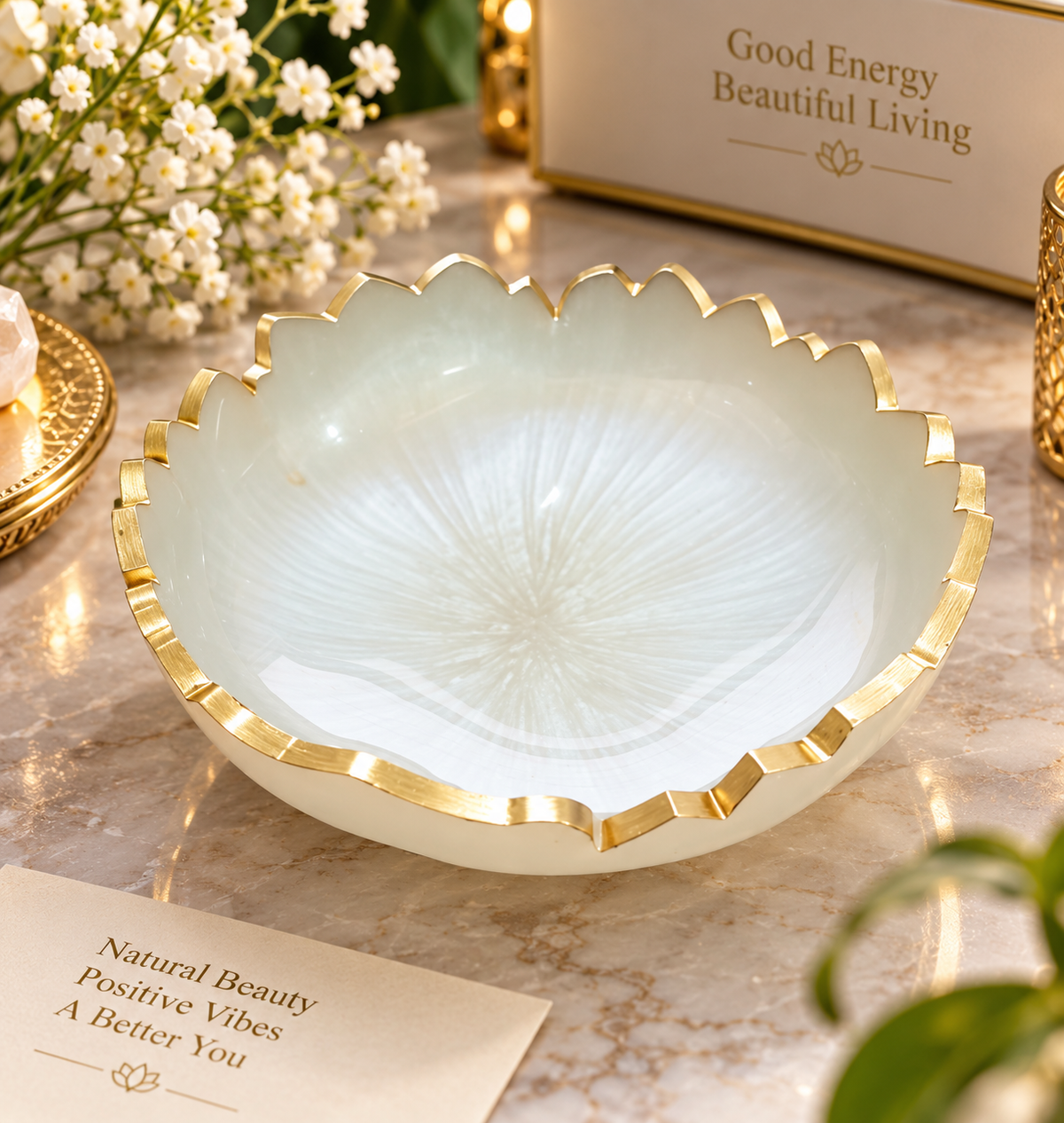 Natural White Selenite Bowl | Crystal Healing, Cleansing & Energy Charging Bowl 5 inches
